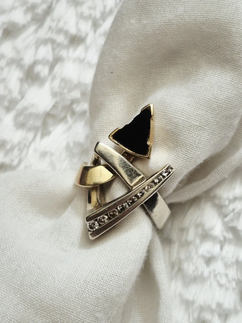 Estate 14k Gold Geometric Diamond Cocktail Ring